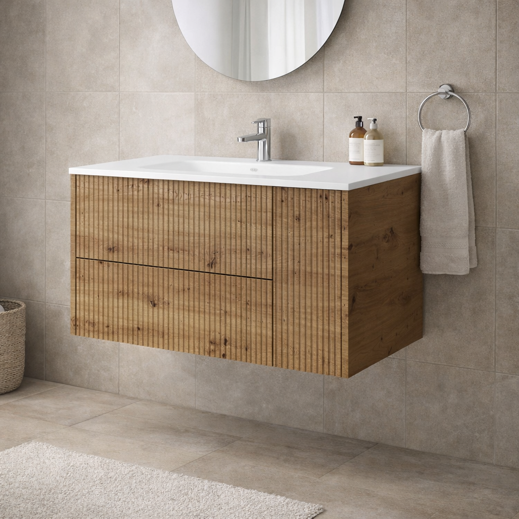 Mobile bagno sospeso cannettato Cubi&Co serie Riva con lavabo in ceramica – varie finiture 3