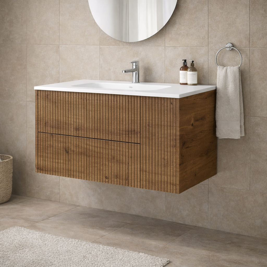 Mobile bagno sospeso cannettato Cubi&Co serie Riva con lavabo in ceramica – varie finiture 5