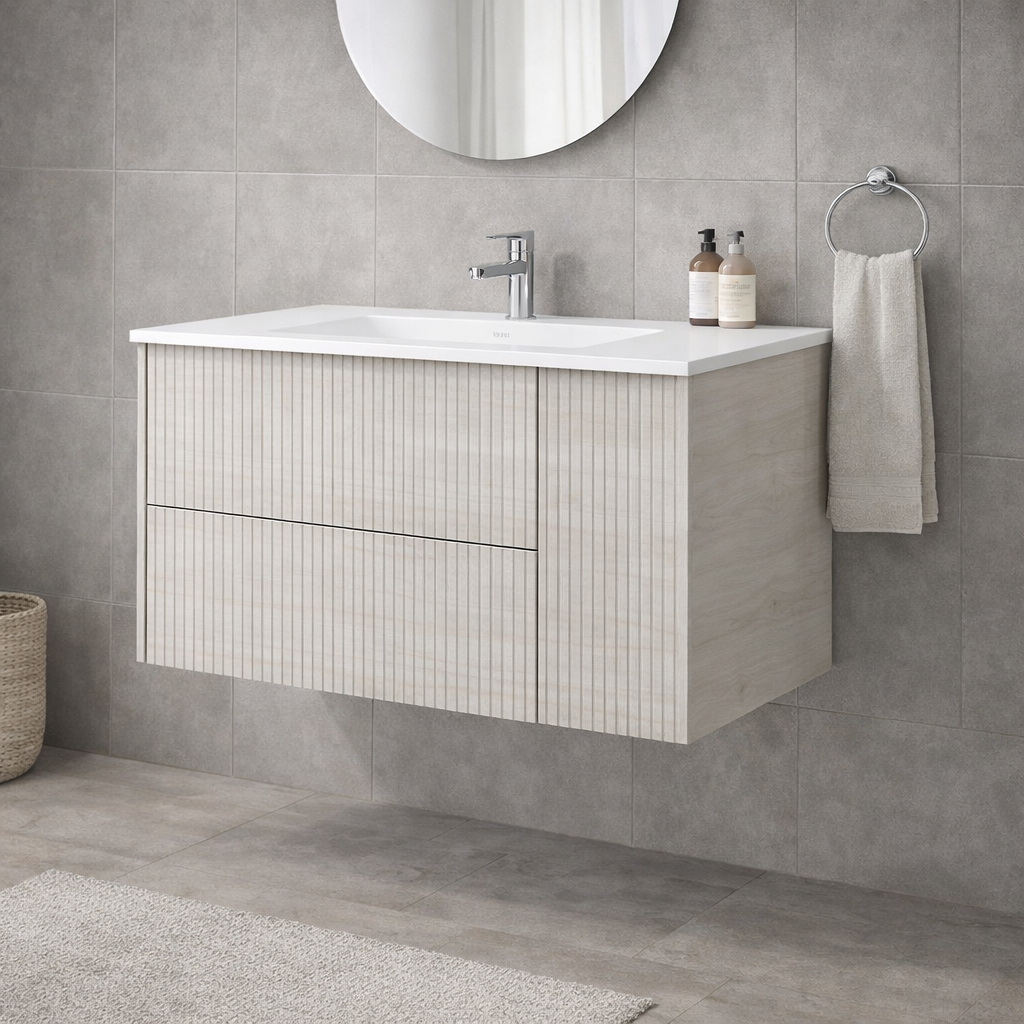 Mobile bagno sospeso cannettato Cubi&Co serie Riva con lavabo in ceramica – varie finiture 7