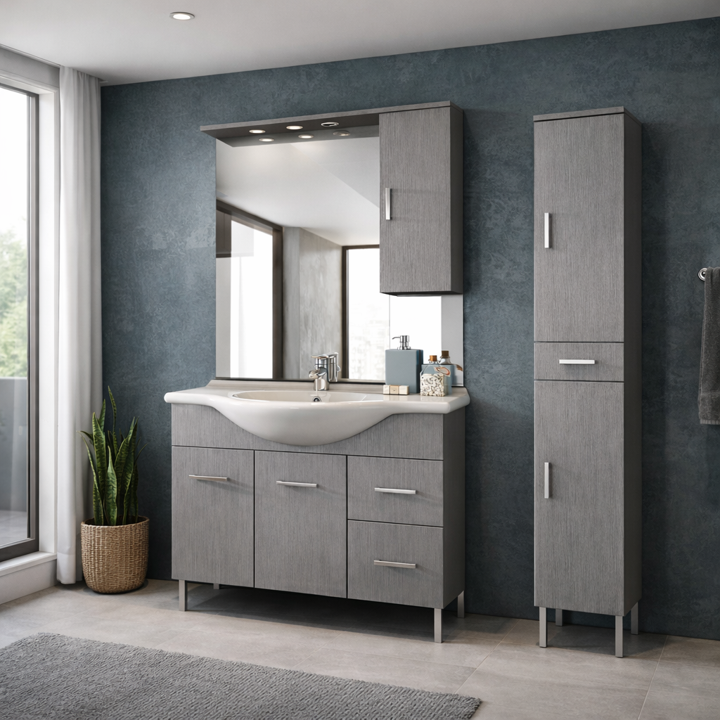 Colonna bagno Cubi&Co serie Laguna  con ante e cassetto centrale - 180x32 cm 3