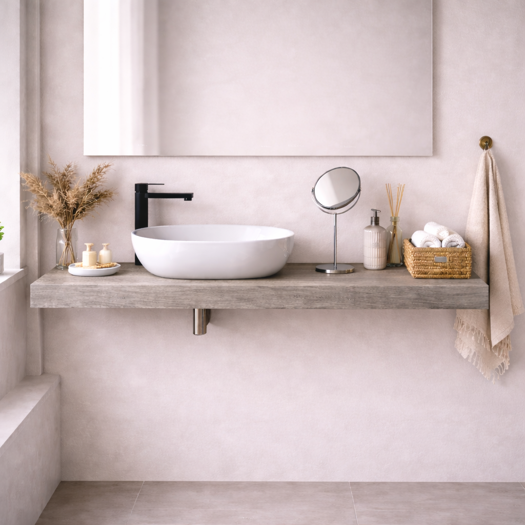 Mensola per lavabo da appoggio Cubi&Co linea Isla in nobilitato - Effetto legno 10