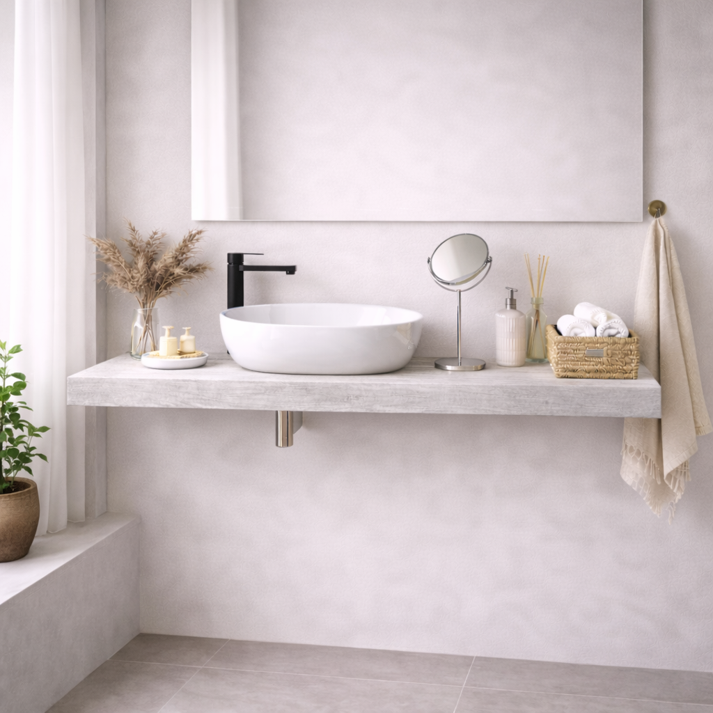 Mensola per lavabo da appoggio Cubi&Co linea Isla in nobilitato - Effetto legno 11