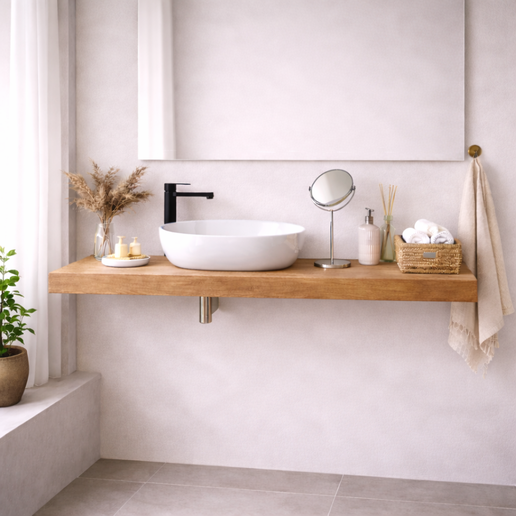 Mensola per lavabo da appoggio Cubi&Co linea Isla in nobilitato - Effetto legno 15
