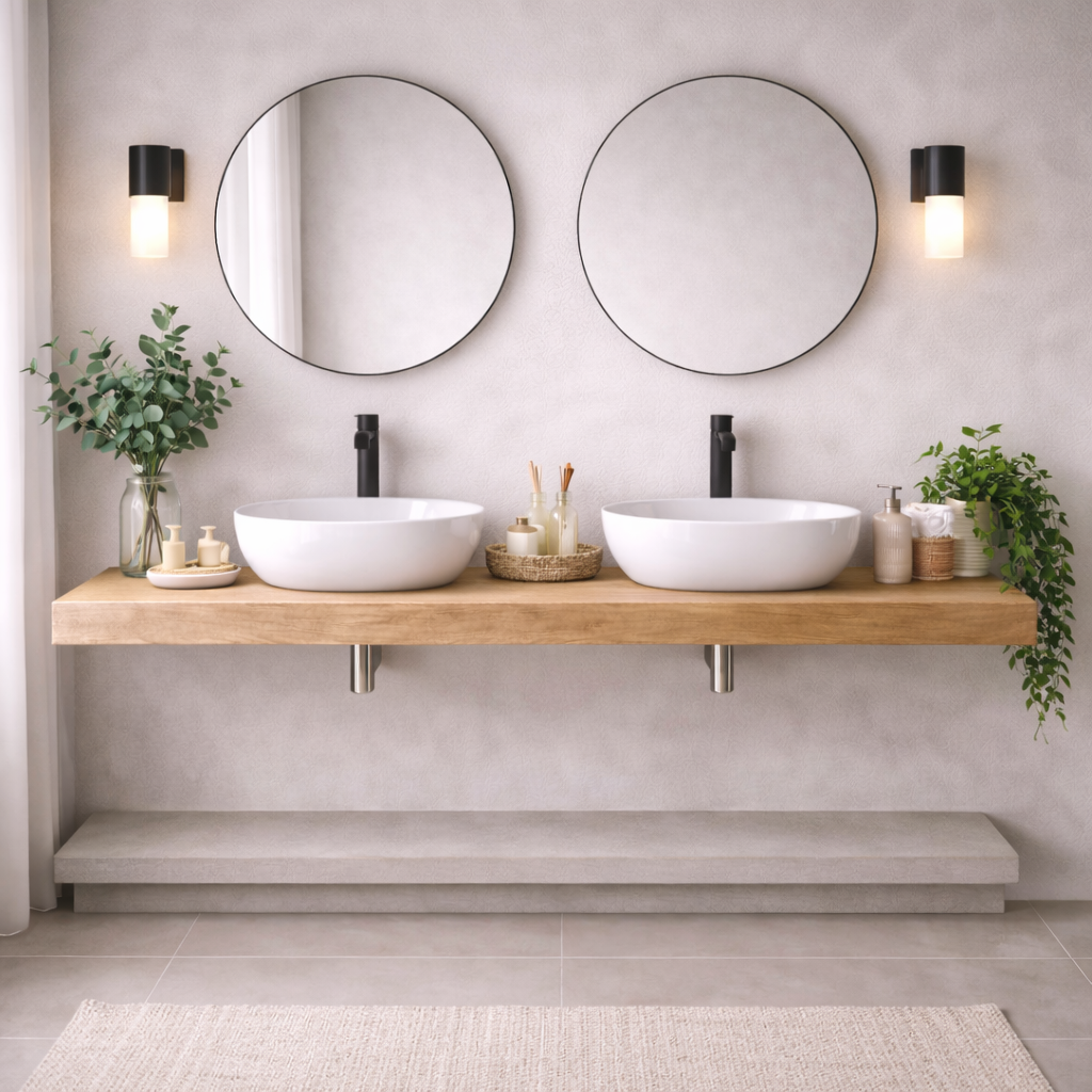 Mensola per lavabo da appoggio Cubi&Co linea Isla in nobilitato - Effetto legno 16