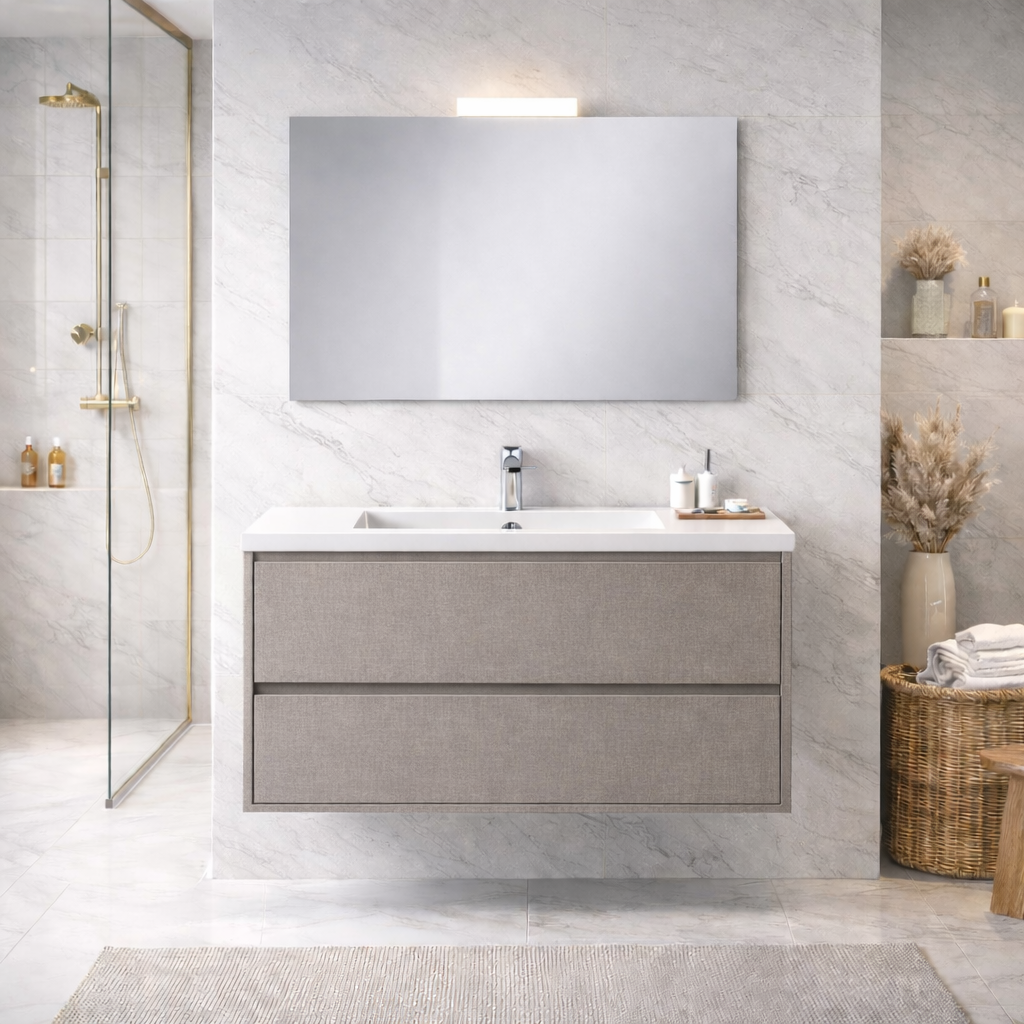 Mobile bagno sospeso Cubi&Co serie Aura con doppio cassetto, lavabo e specchio con LED - varie finiture 16