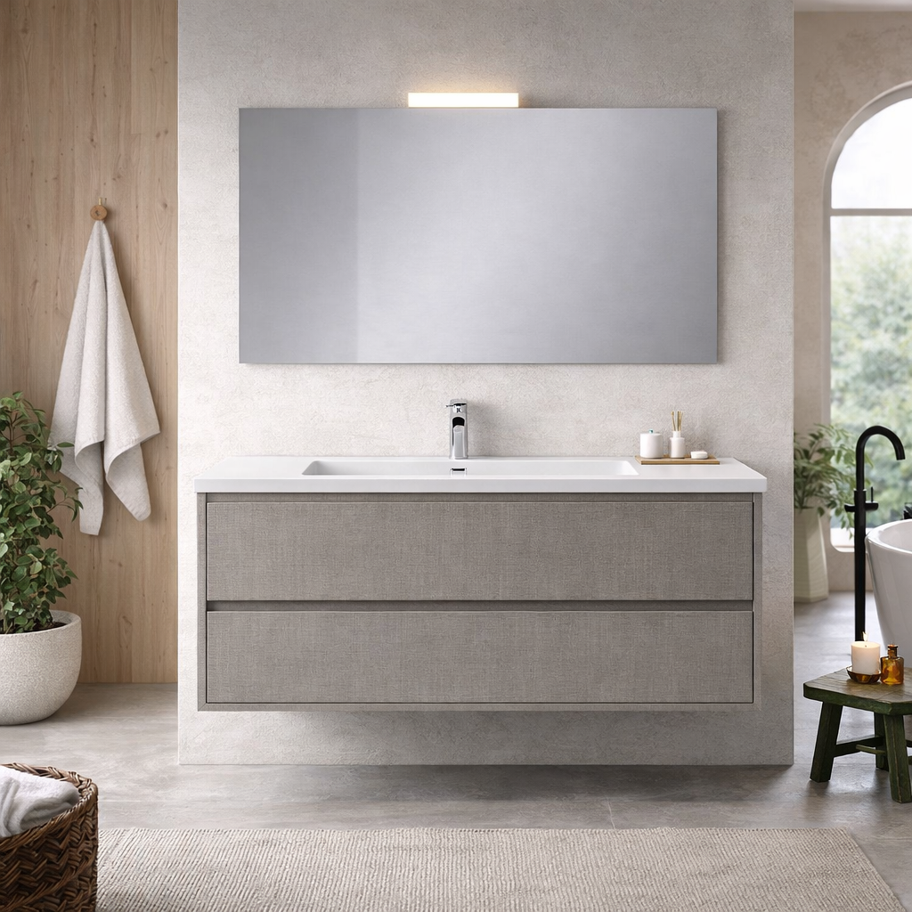 Mobile bagno sospeso Cubi&Co serie Aura con doppio cassetto, lavabo e specchio con LED - varie finiture 24