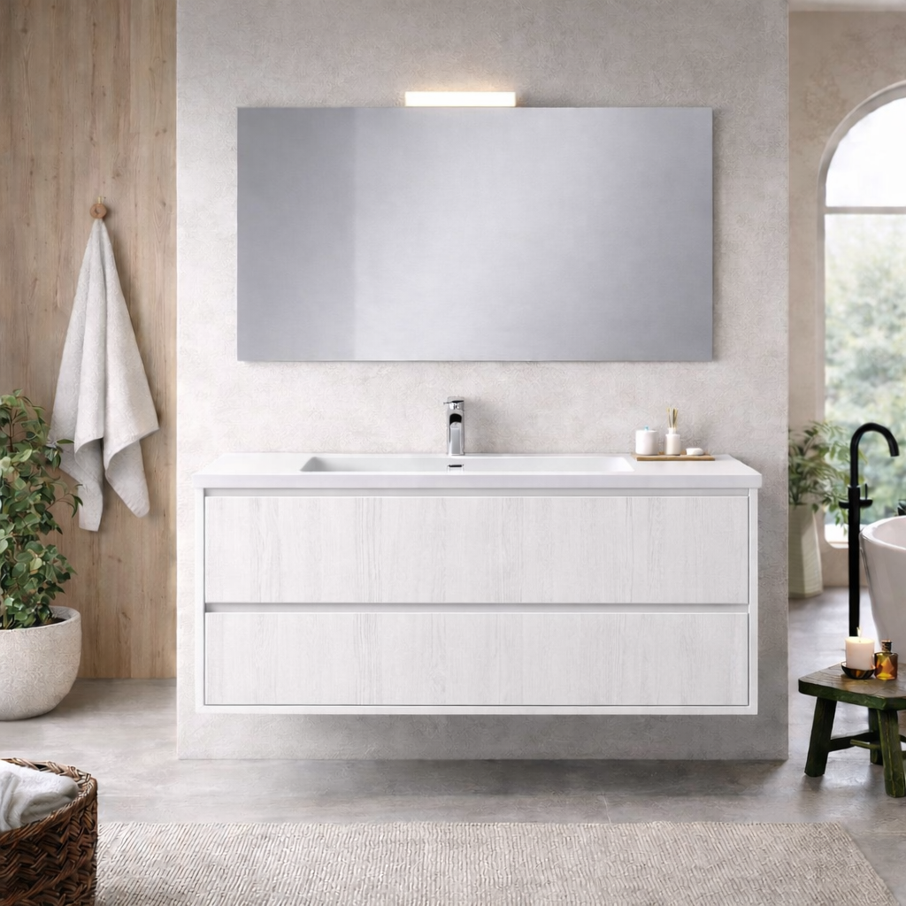 Mobile bagno sospeso Cubi&Co serie Aura con doppio cassetto, lavabo e specchio con LED - varie finiture 22