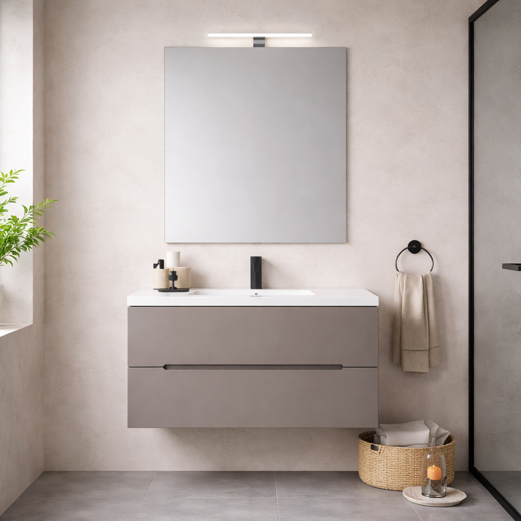 Mobile bagno sospeso Cubi&Co serie Zeus con lavabo integrale, specchio e lampada LED - varie finiture 12
