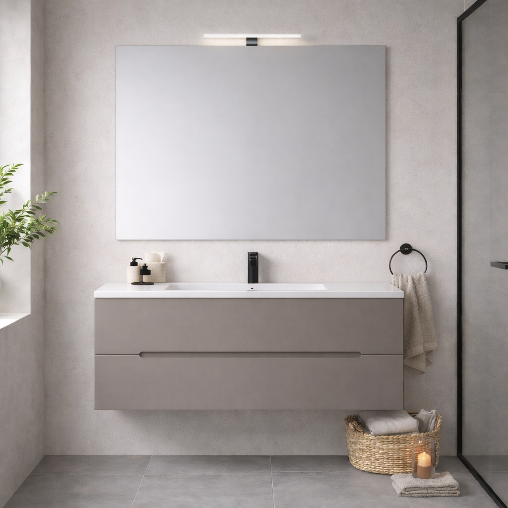Mobile bagno sospeso Cubi&Co serie Zeus con lavabo integrale, specchio e lampada LED - varie finiture 18
