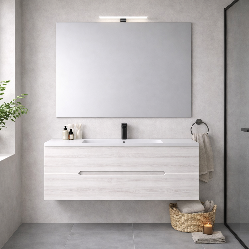 Mobile bagno sospeso Cubi&Co serie Zeus con lavabo integrale, specchio e lampada LED - varie finiture 20