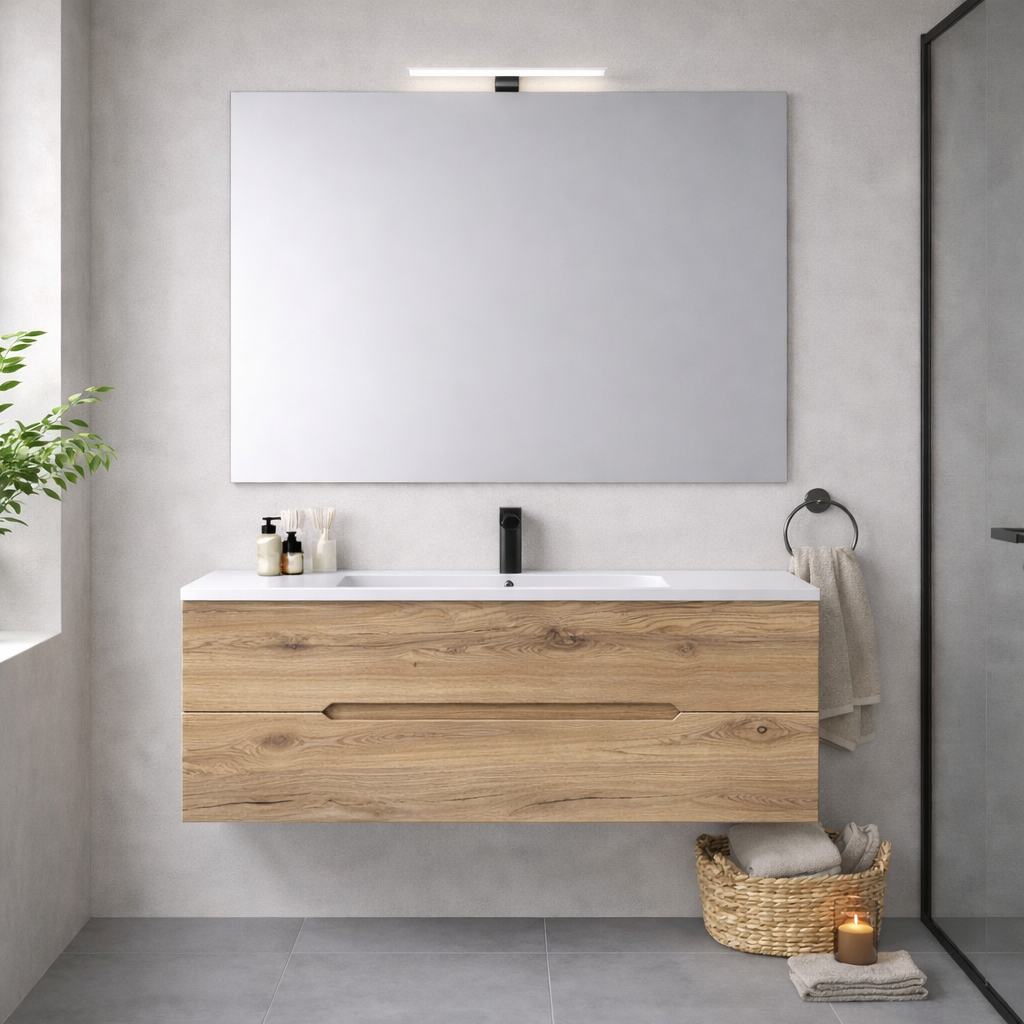 Mobile bagno sospeso Cubi&Co serie Zeus con lavabo integrale, specchio e lampada LED - varie finiture 21