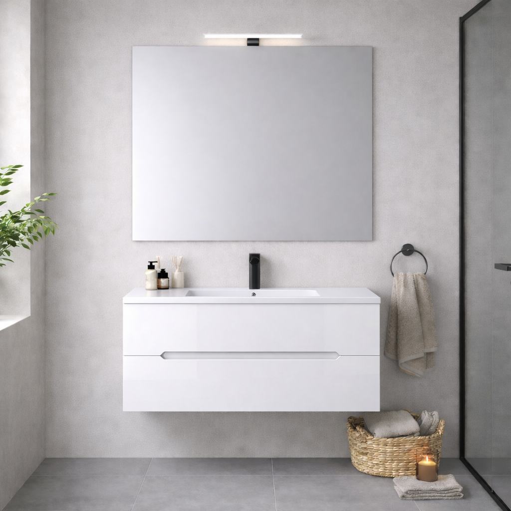 Mobile bagno sospeso Cubi&Co serie Zeus con lavabo integrale, specchio e lampada LED - varie finiture 13