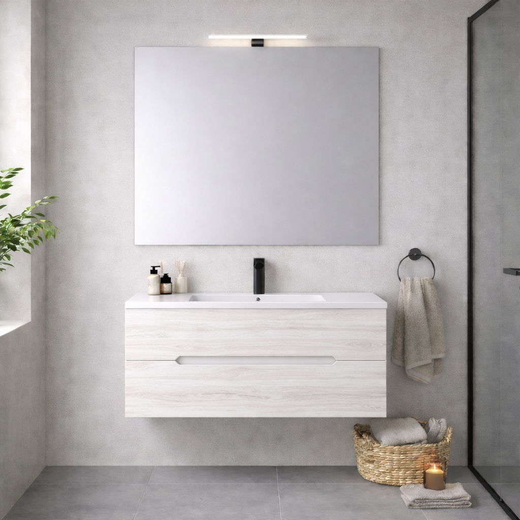 Mobile bagno sospeso Cubi&Co serie Zeus con lavabo integrale, specchio e lampada LED - varie finiture 14