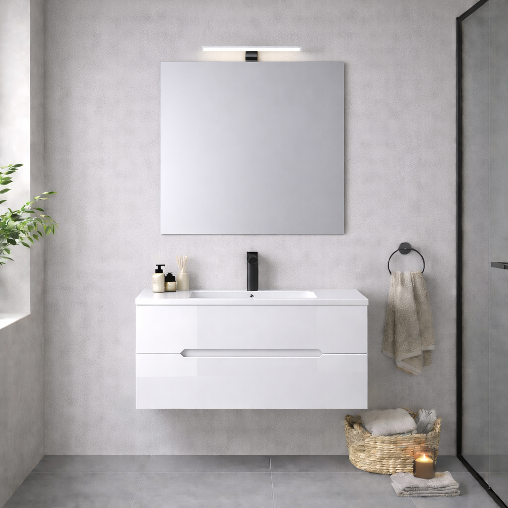 Mobile bagno sospeso Cubi&Co serie Zeus con lavabo integrale, specchio e lampada LED - varie finiture 9