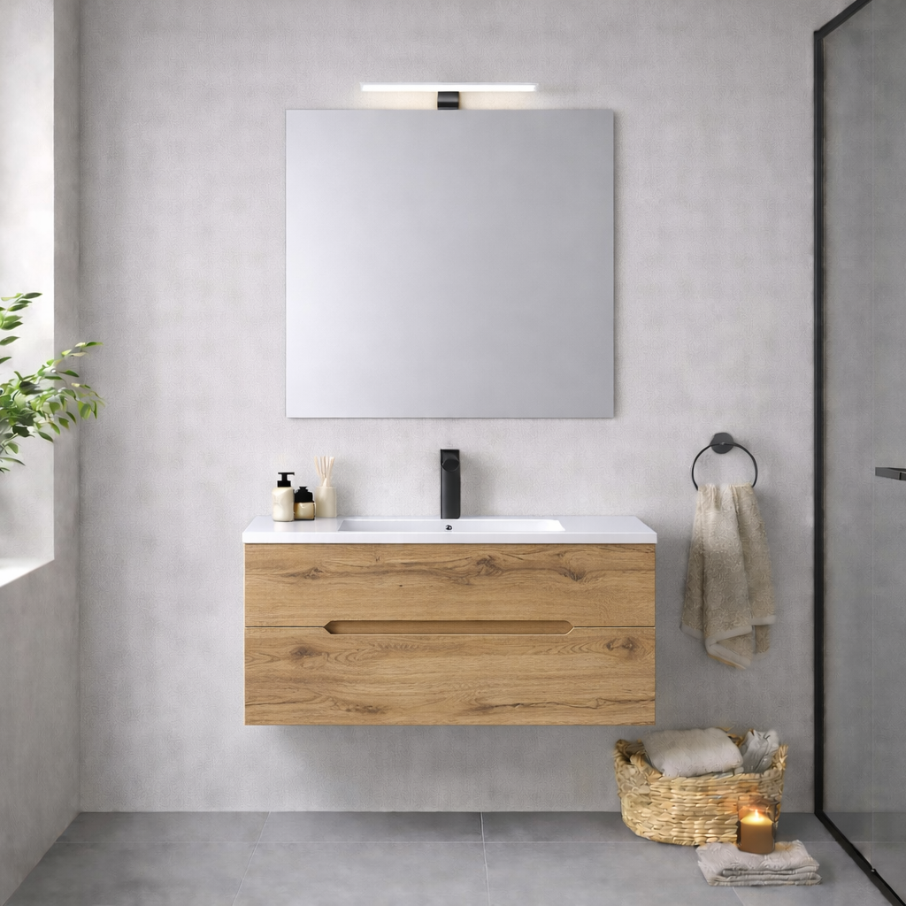 Mobile bagno sospeso Cubi&Co serie Zeus con lavabo integrale, specchio e lampada LED - varie finiture 10