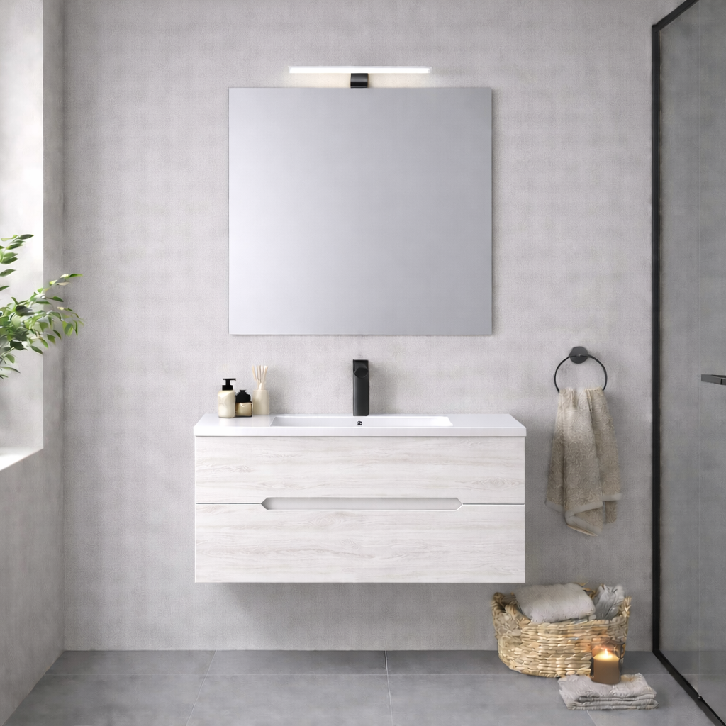 Mobile bagno sospeso Cubi&Co serie Zeus con lavabo integrale, specchio e lampada LED - varie finiture 11