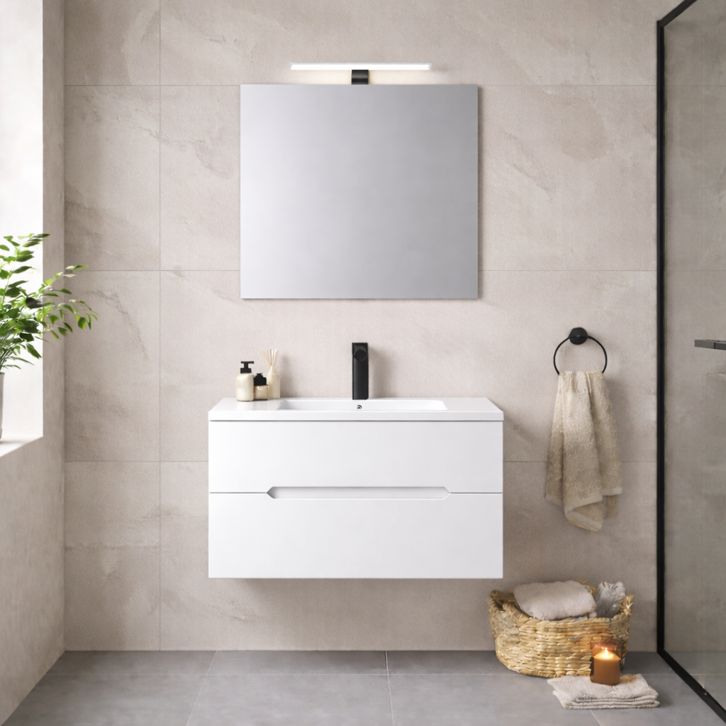 Mobile bagno sospeso Cubi&Co serie Zeus con lavabo integrale, specchio e lampada LED - varie finiture 8