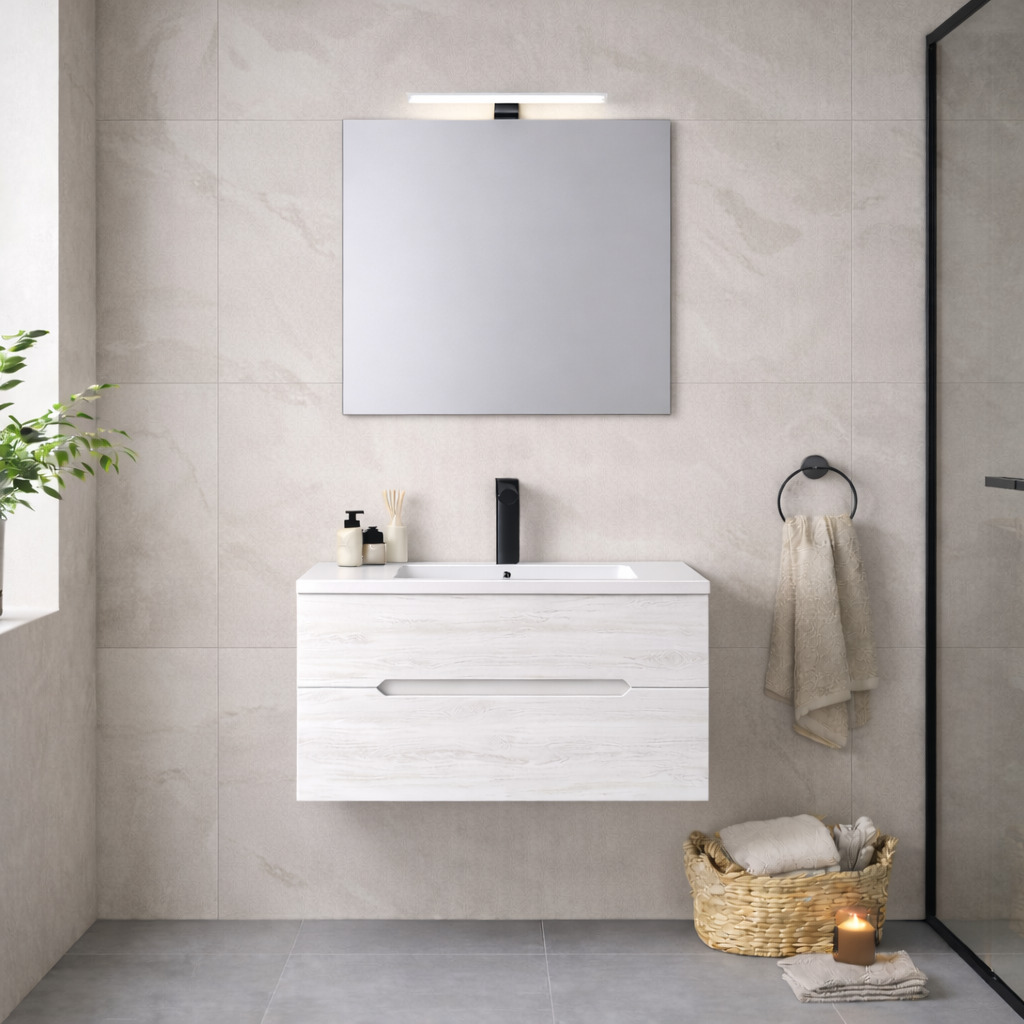 Mobile bagno sospeso Cubi&Co serie Zeus con lavabo integrale, specchio e lampada LED - varie finiture 6