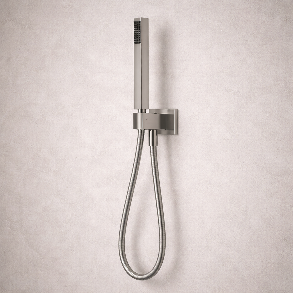 Kit doccia Rubiflux con punto acqua squadrato in acciaio spazzolato