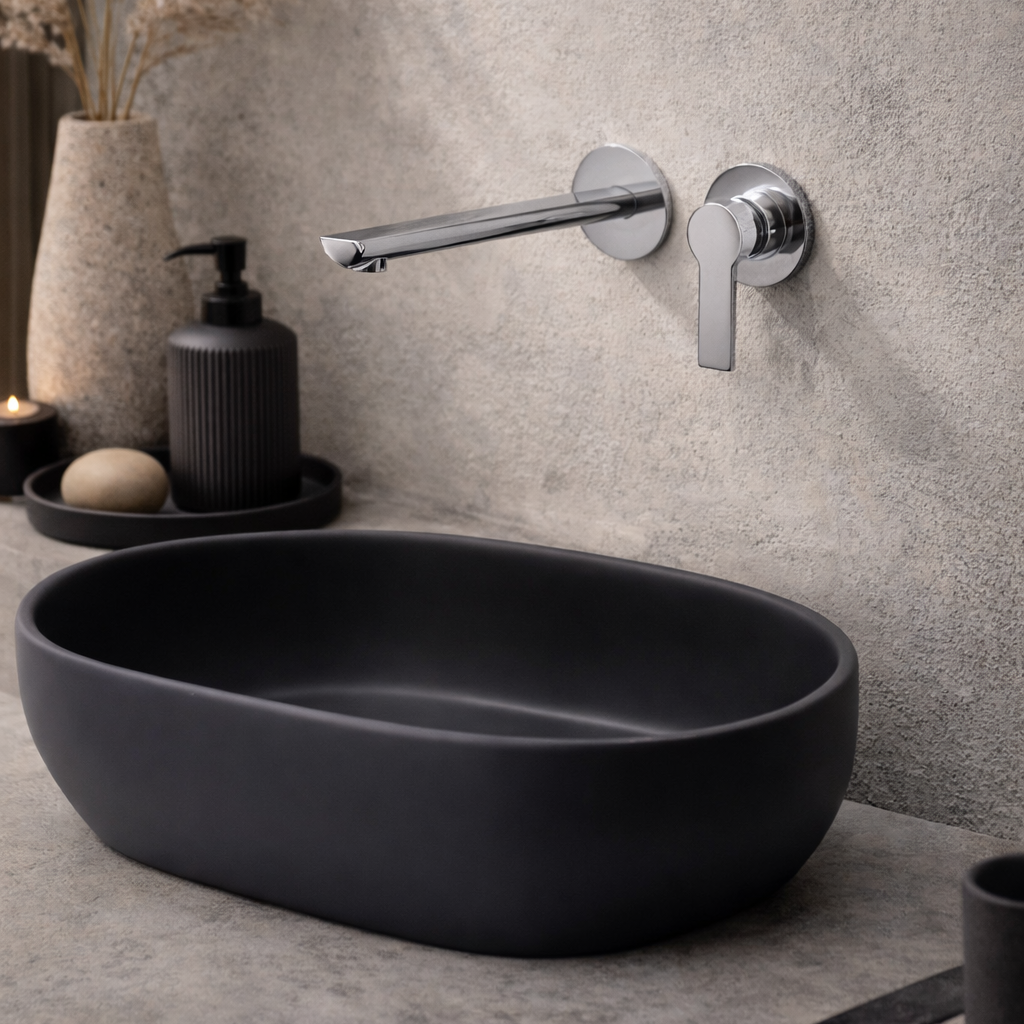 Miscelatore monocomando lavabo a muro Rubiflux serie Zea - Cromo