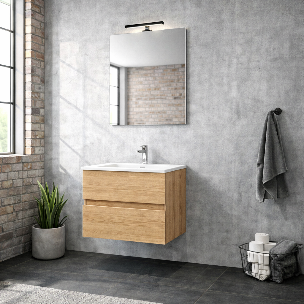Composizione bagno sospesa Cubi&Co serie Block con doppio cassetto, lavabo e specchio LED - varie finiture 4