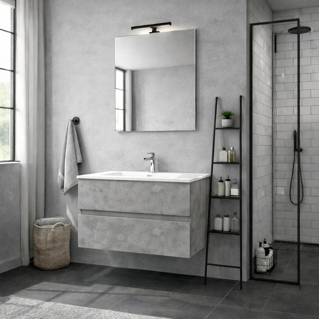 Composizione bagno sospesa Cubi&Co serie Block con doppio cassetto, lavabo e specchio LED - varie finiture 14