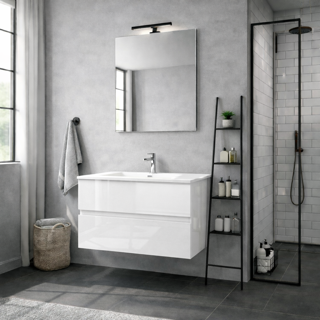 Composizione bagno sospesa Cubi&Co serie Block con doppio cassetto, lavabo e specchio LED - varie finiture 12