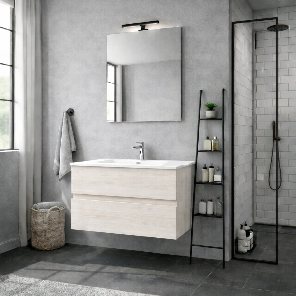 Composizione bagno sospesa Cubi&Co serie Block con doppio cassetto, lavabo e specchio LED - varie finiture 13