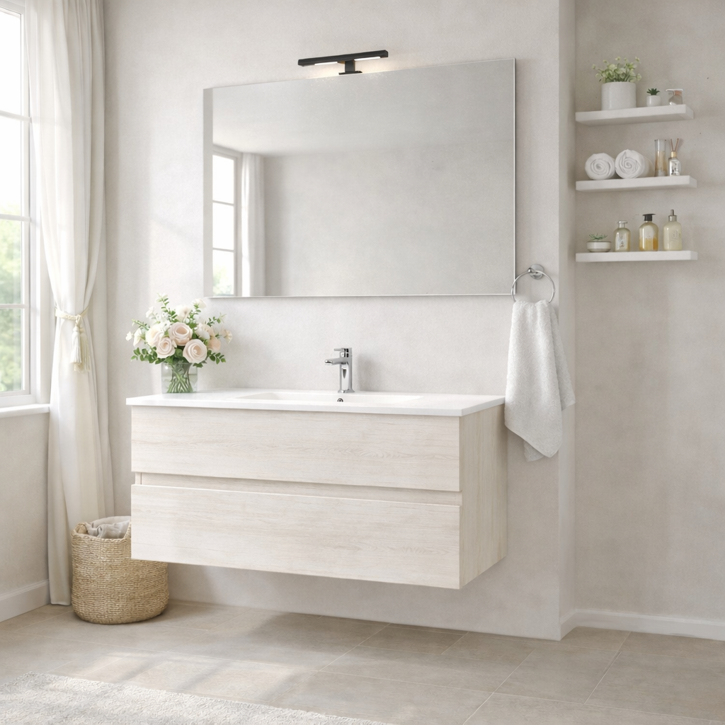 Composizione bagno sospesa Cubi&Co serie Block con doppio cassetto, lavabo e specchio LED - varie finiture 16