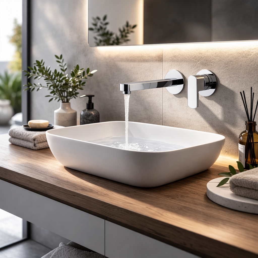 Miscelatore lavabo a muro RubiFlux serie Dema