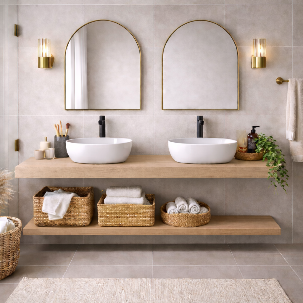 Mensola per lavabo da appoggio Cubi&Co linea Isla in nobilitato - Effetto legno 23