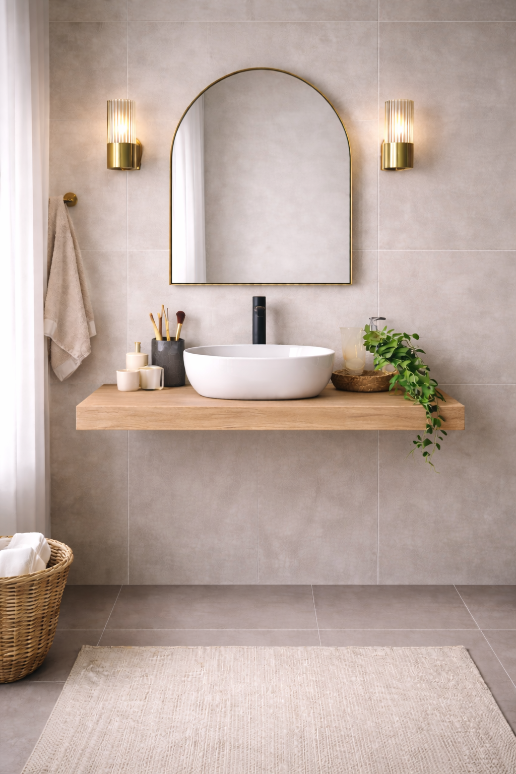 Mensola per lavabo da appoggio Cubi&Co linea Isla in nobilitato - Effetto legno 24