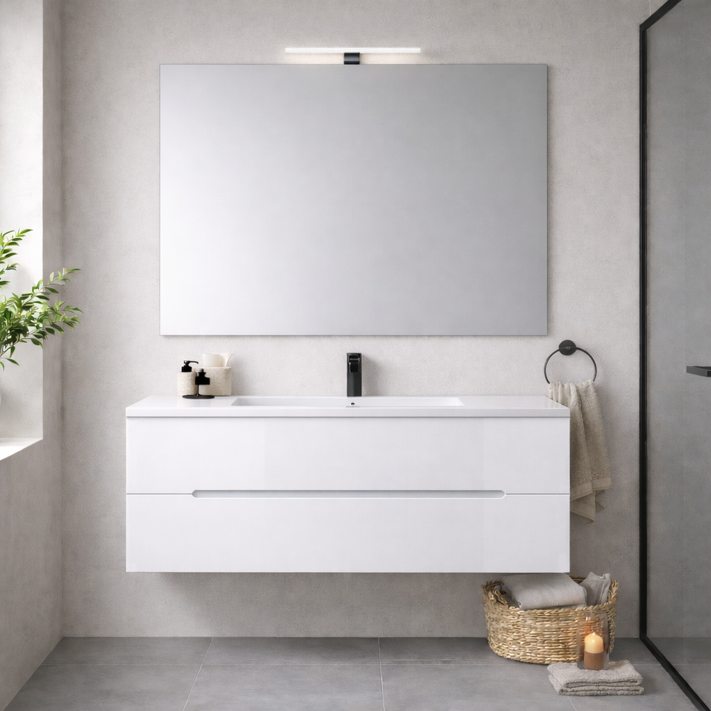 Mobile bagno sospeso Cubi&Co serie Zeus con lavabo integrale, specchio e lampada LED - varie finiture 17