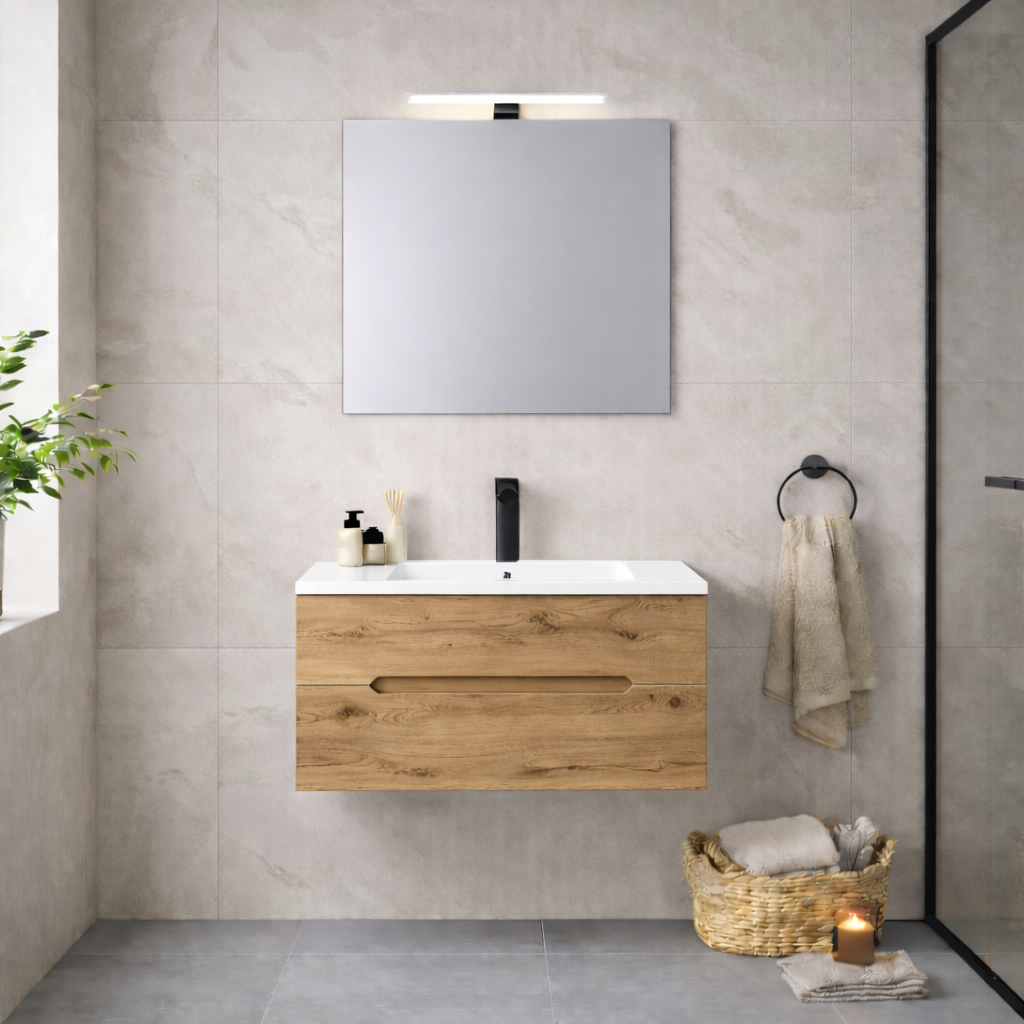 Mobile bagno sospeso Cubi&Co serie Zeus con lavabo integrale, specchio e lampada LED - varie finiture 7