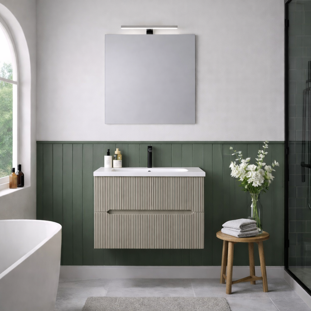Mobile bagno sospeso cannettato Stick con lavabo, specchio e lampada LED - varie finiture 8