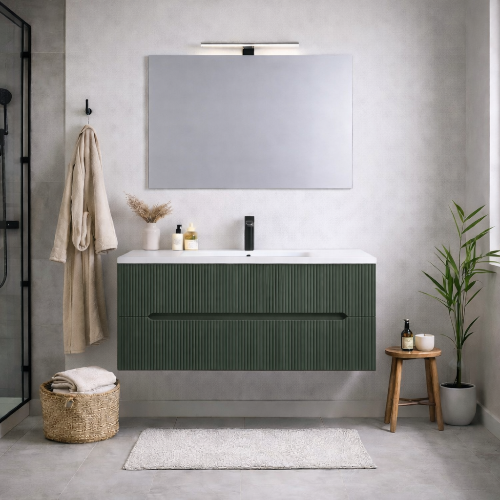 Mobile bagno sospeso cannettato Stick con lavabo, specchio e lampada LED - varie finiture 24