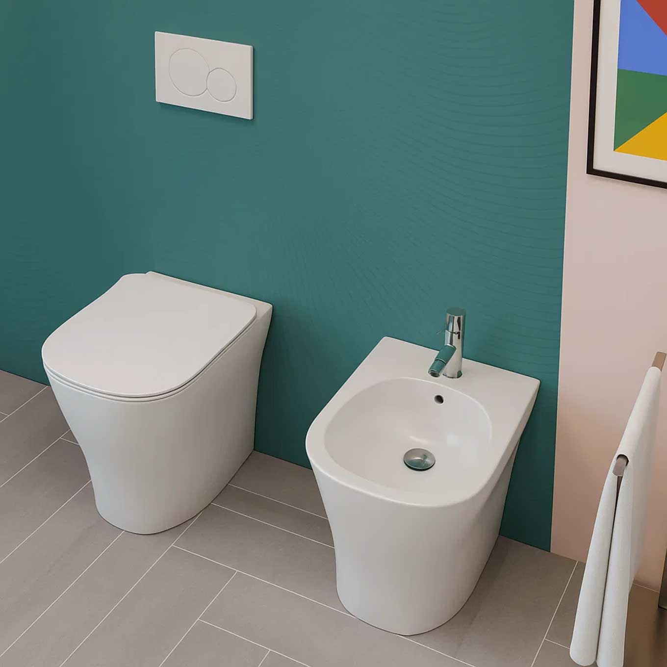 Sanitari filomuro con copriwater soft close BathCore serie Eira L 36 x P 53 cm â€“ Bianco lucido