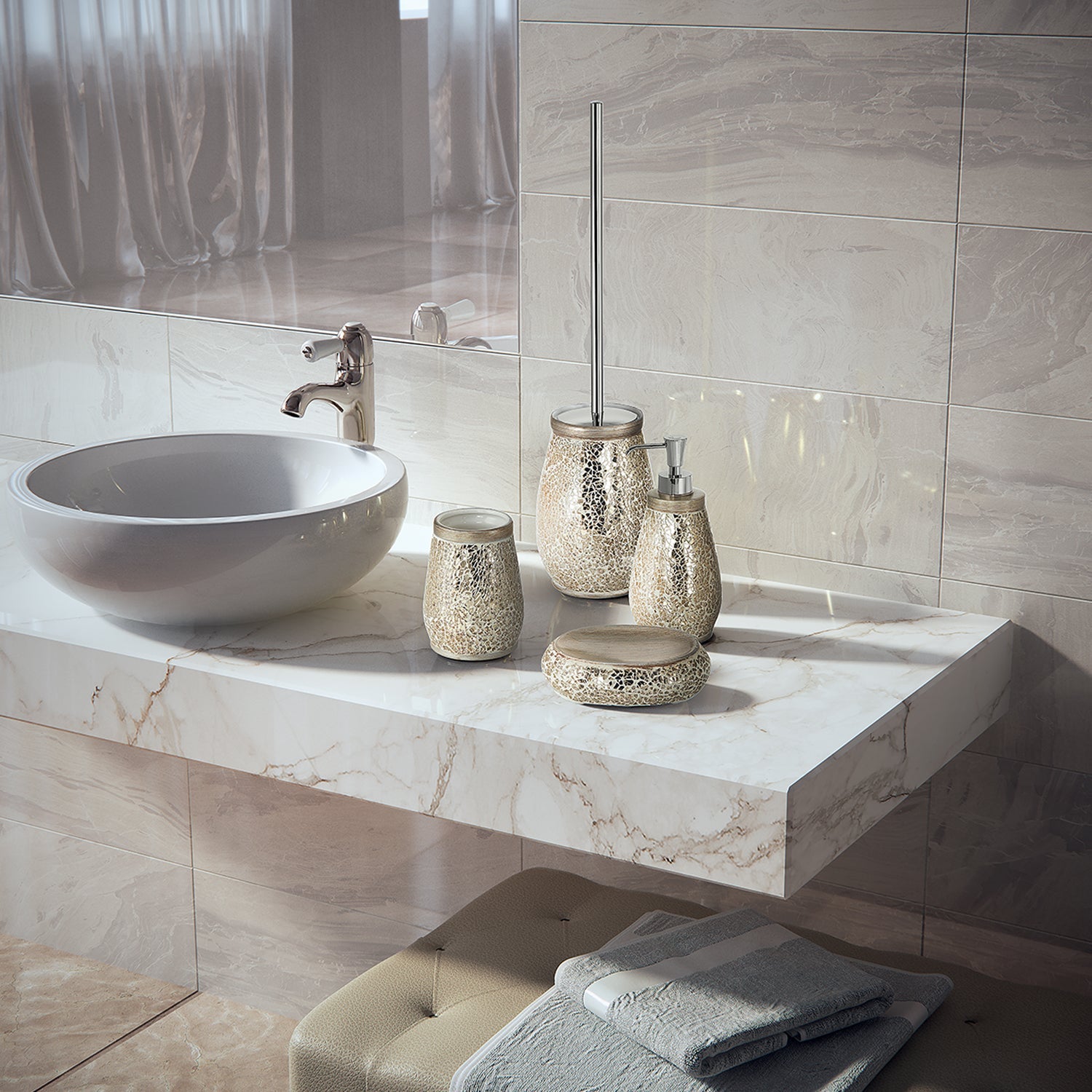  Dosasapone in ceramica e vetro con erogatore in plastica Gedy serie Myosotis - Crema/Oro