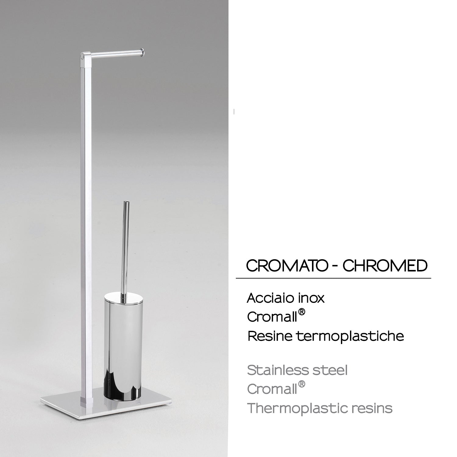  Piantana portarotolo e porta scopino modello Maine di Gedy in Acciaio Inox - Cromato
