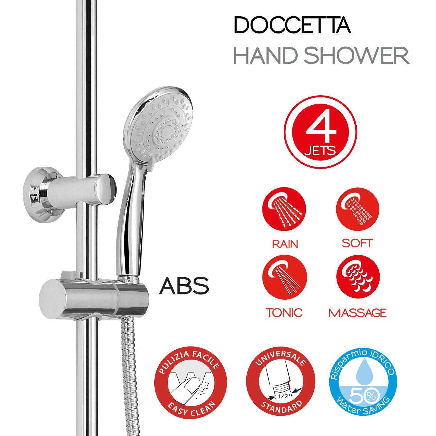  Colonna doccia regolabile con soffione tondo e doccetta a 4 getti di Gedy modello Easy 02 - Cromato by CeramicStore | Lo specialista del tuo bagno