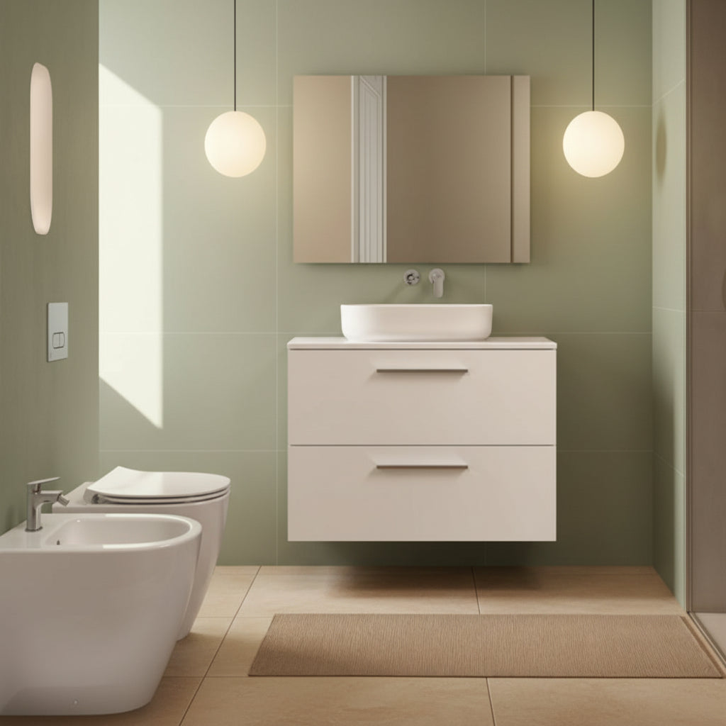 Sanitari Ideal Standard i.life O con scarico traslato fino a 32 cm con sedile soft close slim