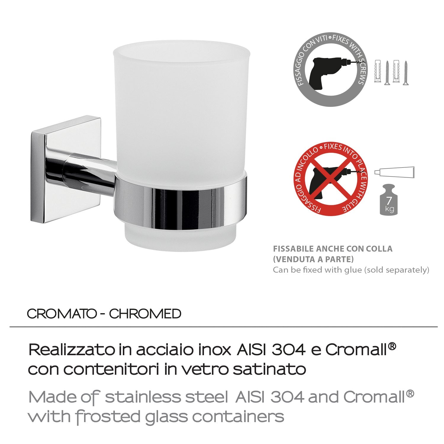  Portaspazzolini a muro Gedy serie Fuji - Cromato