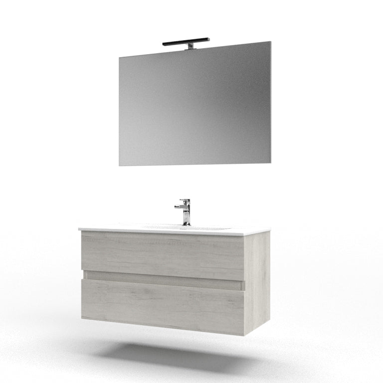 Composizione bagno sospesa Cubi&Co serie Block con doppio cassetto, lavabo e specchio LED - varie finiture 7