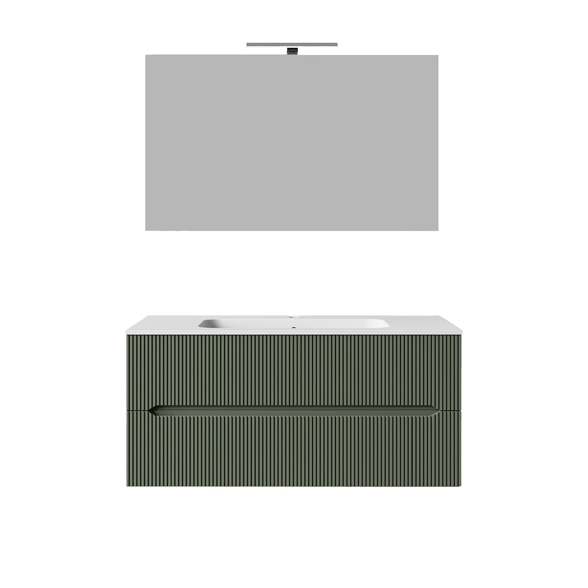 Mobile bagno sospeso cannettato Stick con lavabo, specchio e lampada LED - varie finiture 4