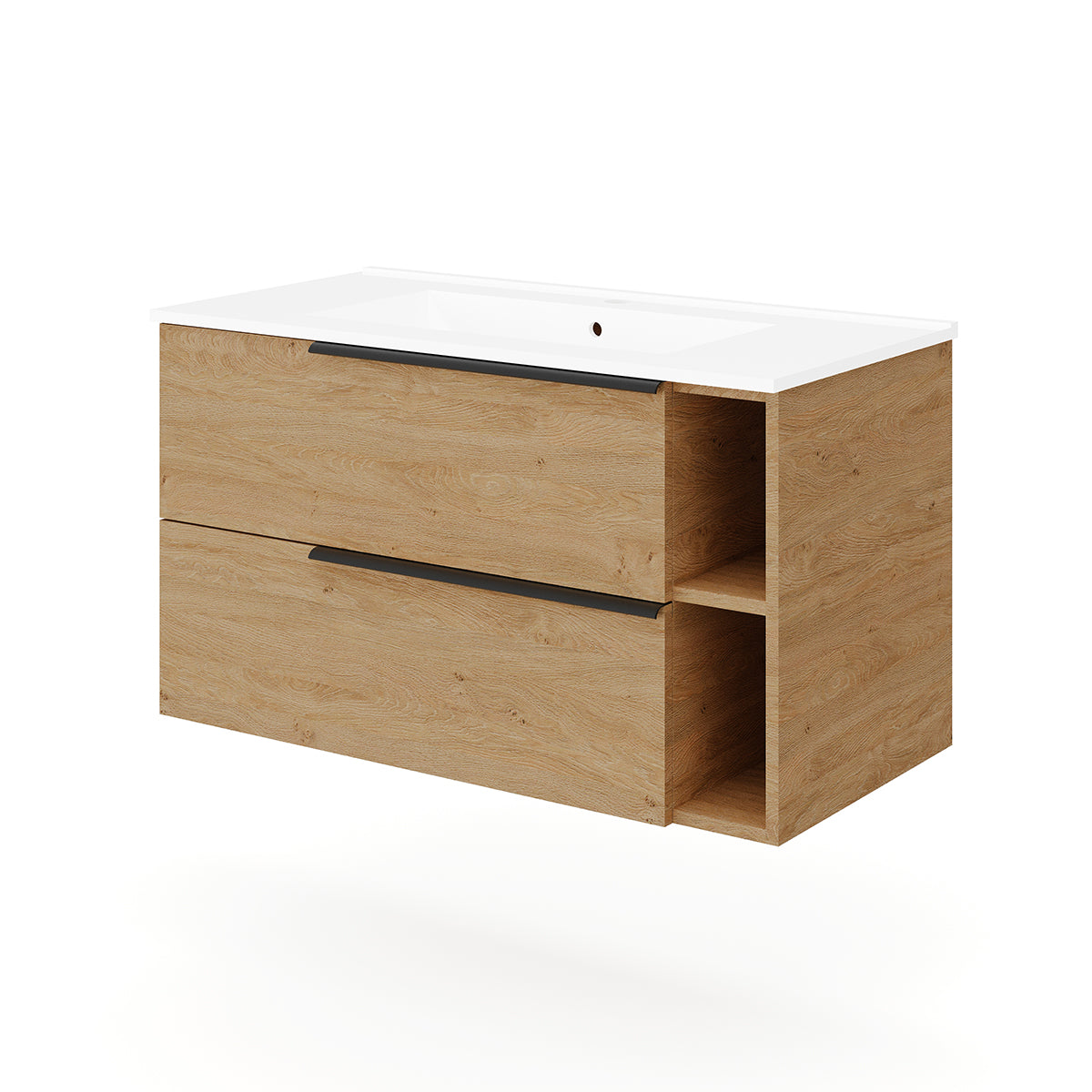 Base sospesa mobile bagno Cubi&Co serie Urban con lavabo in ceramica, cassetti e vani a giorno - varie finiture 12