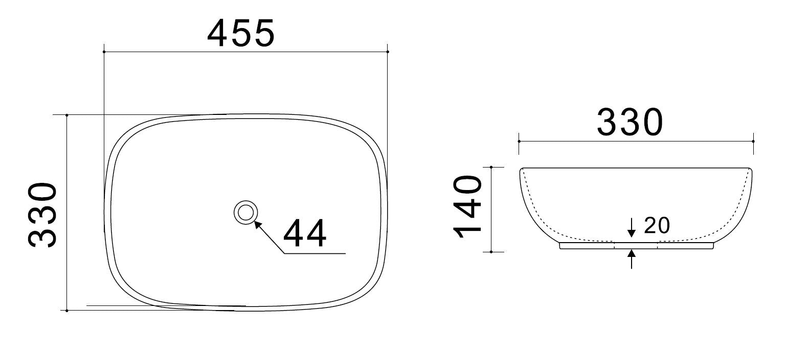 Lavabo da appoggio 45,5x33 cm con angoli arrotondati bianco lucido BathCore 2