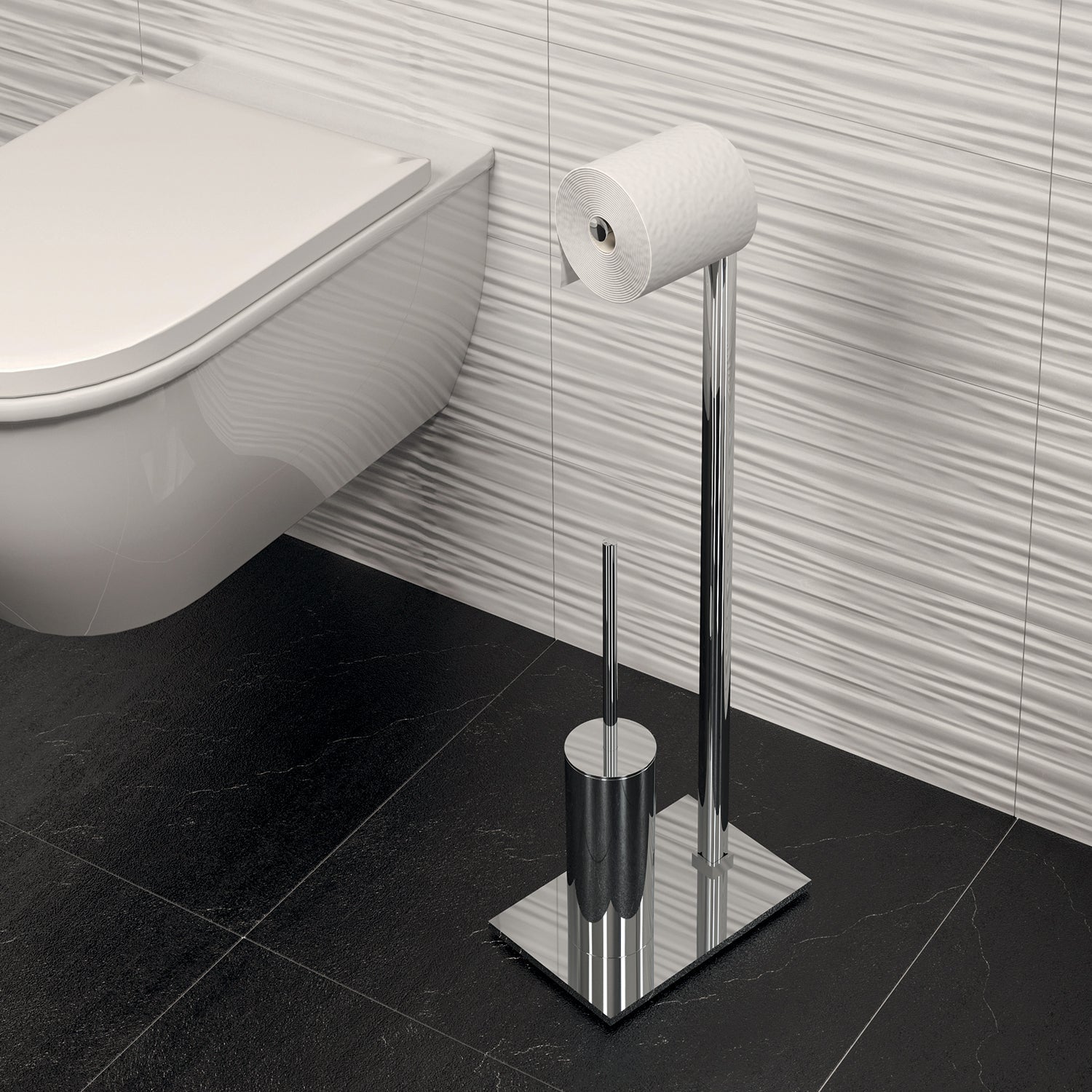  Piantana portarotolo e porta scopino modello Maine di Gedy in Acciaio Inox - Cromato