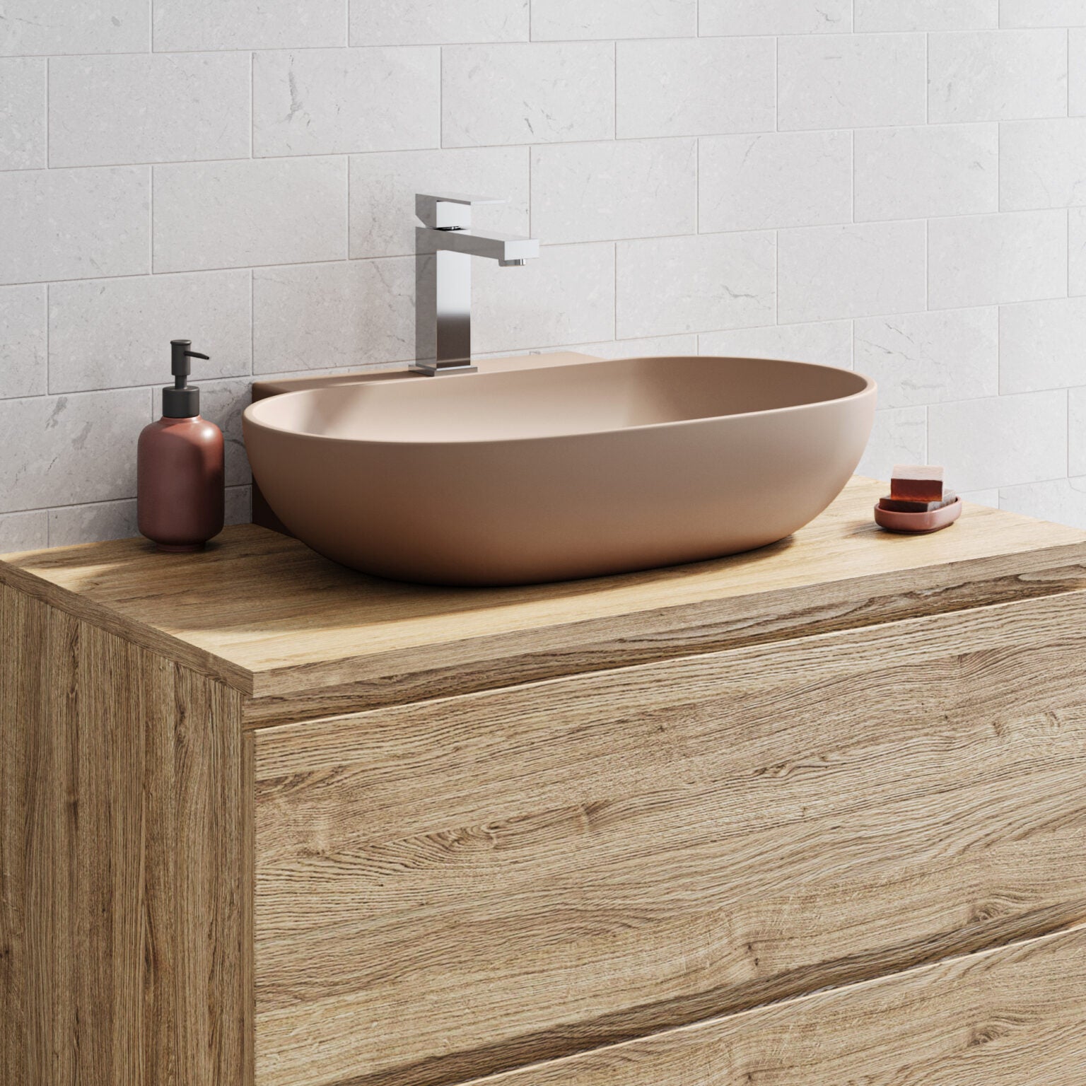 Lavabo d'appoggio ovale BathCore serie Viva 56x40 cm - Tortora opaco