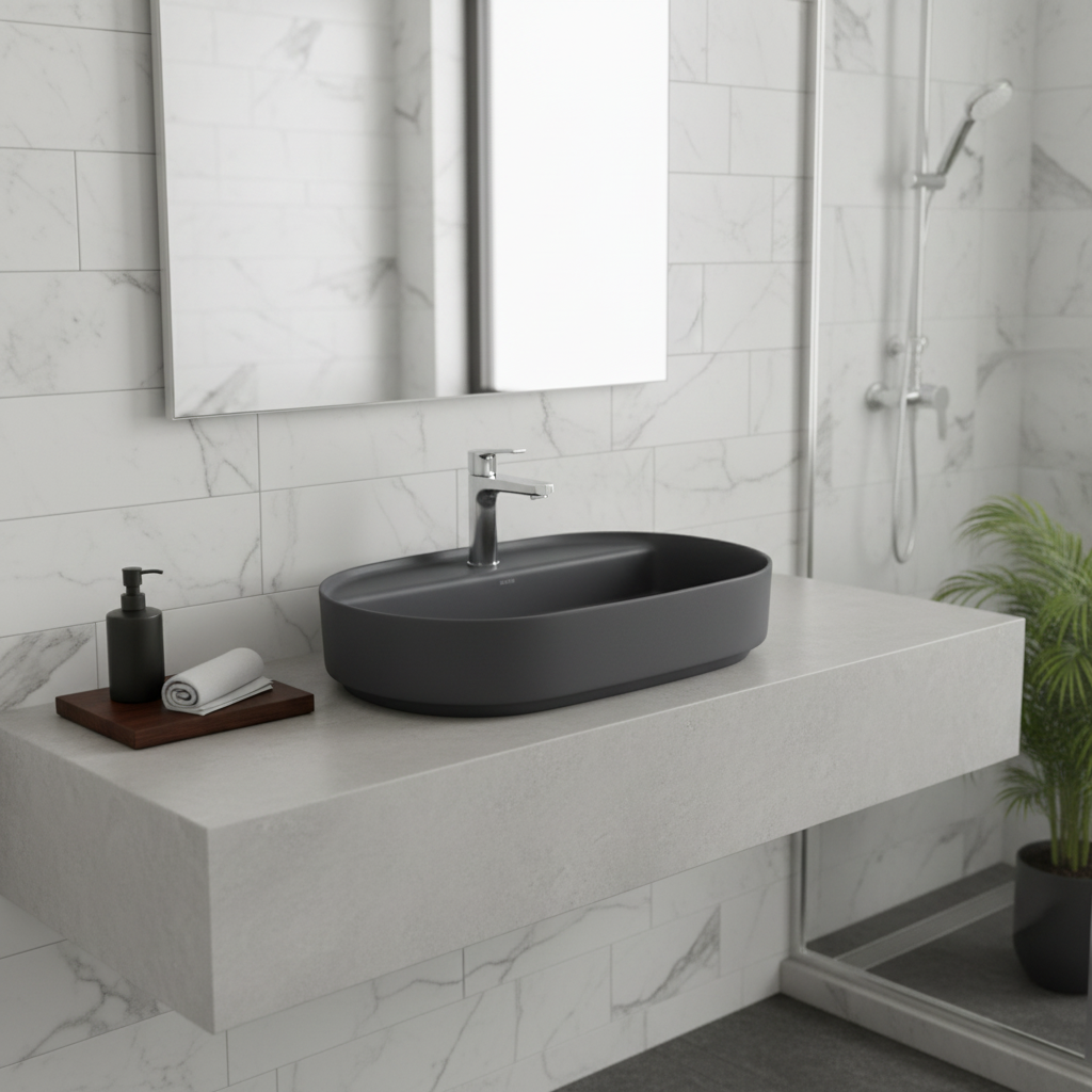 Lavabo appoggio ceramica ovale design minimal bagno