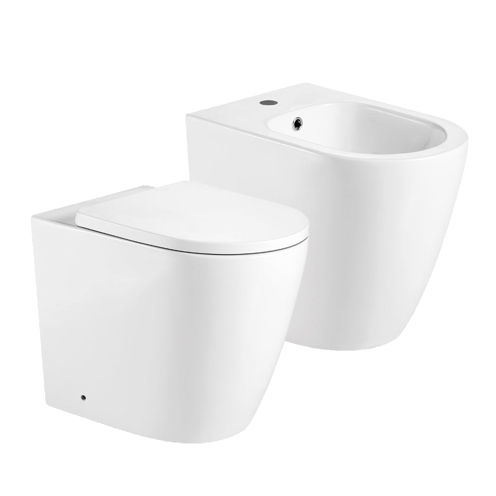 Coppia sanitari filomuro BathCore serie Magnolia con WC rimless comfort e bidet 56x37 cm – bianco lucido 2